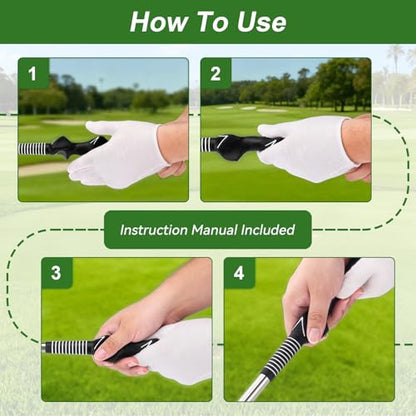 Retractable Golf Swing Trainer with Click Sound & Posture Correction Arm Band, Golf Grip Trainer for Right-Handed, Indoor & Outdoor Training Aid for Beginners to Pros