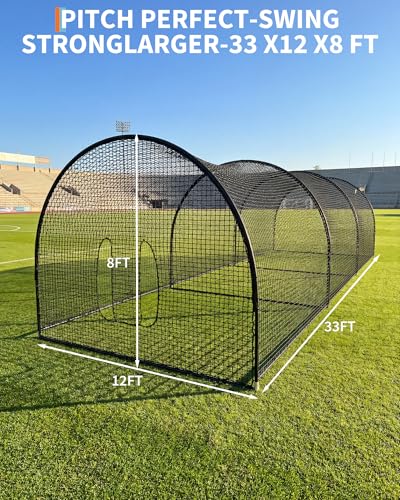 33ft Baseball Batting Cage with Frame and Net, Batting and Pitching Practice Net for Baseball, Softball, and Golf, Suitable for Backyard or Field
