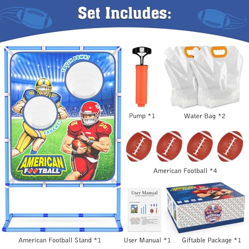 Polkoliye Football Toss Game with 4 Inflatable Balls, Indoor/Outdoor Football Throwing Target Toy for Kids Ages 4-7 8-12- Perfect Christmas Birthday Gifts for 4 5 6 7 8 9 10 11 12 Year Old Boys Girls