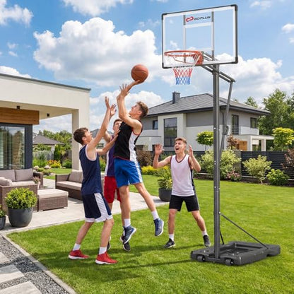 Goplus Portable Basketball Hoop Outdoor for Adults, 5.6-10 FT Adjustable Basketball Hoop Goal System with Shatterproof Backboard, Shock Absorbent Rim, Fillable Base, 2 Wheels, for Backyard Driveway