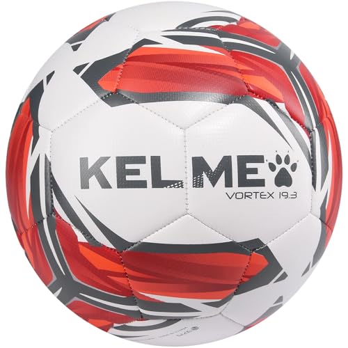 KELME Soccer Ball Sizes 4, 5 - Practice and Match Ball for Adults, Wear-Resistant Lightweight Design for Training and Games - color: white red, size: Size 4