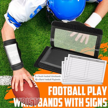 5 Pack Football Wristbands, Triple Window Quarterback (QB) Football Play Wristbands for Signs - style: Youth
