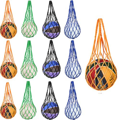 Jucoan 12 Pack Soccer Ball Bags, Single Ball Carrier Bags, Nylon Net Bags with Handles for Carrying Football Basketball, Volleyball, Fits Size 3, 4, 5