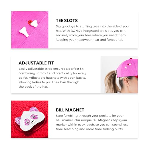 Ladies Adjustable Hats - Tee Holder with Tees & Bill Magnet with Ball Marker - 100% Custom Made - color: Galentines Bonk, style: Center