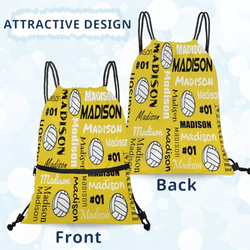 Custom Volleyball Style Drawstring Bag, Personalized Sports Ball Backpack Drawstring Sack Cinch Bags for Team Gift Party Favors, Yellow - color: Green