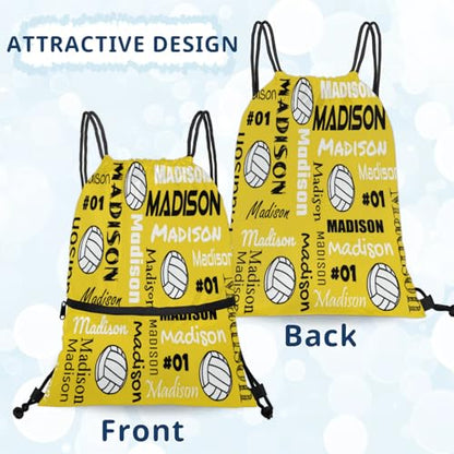 Custom Volleyball Style Drawstring Bag, Personalized Sports Ball Backpack Drawstring Sack Cinch Bags for Team Gift Party Favors, Yellow - color: Green