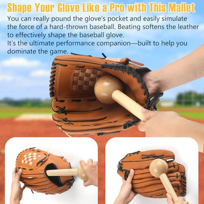 Baseball Glove Break-in Kit, 6-Piece Set with 1 Wooden Solid Construction Glove Mallet, 2 Elastic Wraps, 2 Locks, 1 Plastic Practice Ball - Baseball Hammer for Adult & Youth Glove Break-in and Shaping - size: Black-Glove Break-in Kit