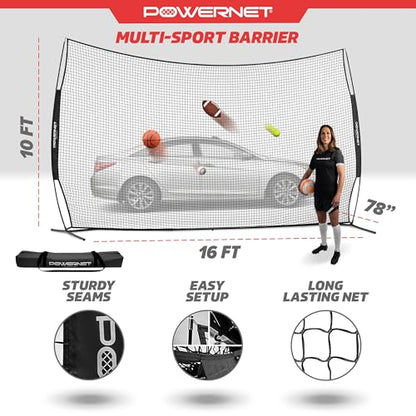 PowerNet Portable Sports Rebounder -Basketball, Volleyball, Soccer, Baseball, Softball and Lacrosse, Backyard & Garage Backstop, Indoor Outdoor Safety Net for Protection - style: 16x10 BLACK Net