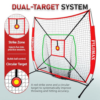 5x5ft Baseball & Softball Practice Net for Kids,with Red Youth Tee & Strike Zone, Portable Backyard Batting Net for Softball & Baseball, Perfect for Children 12 & Under