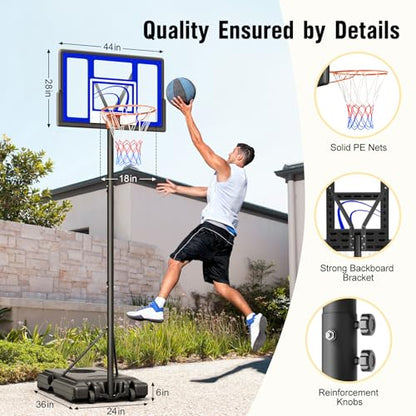 TONBUX Adjustable Basketball Hoop Outdoor 10FT, Basketball Portable Hoops & Goals, 44 Inch Backboard, for Kids, Youth, and Adults in The Backyard, Driveway - style: Blue