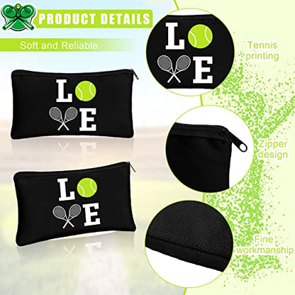 Moukeren 12 Pieces Tennis Makeup Bag Cosmetic Bag Travel Portable Storage Toiletry Case Accessories with Zippers Tennis Gifts for Lovers Players Teams Women Girls(Black)