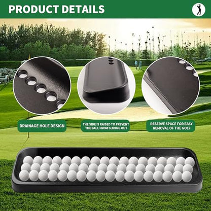 Commercial-Grade Golf Ball Tray for Practice Mat, 100-Ball Golf Ball Holder with 5 Drainage Holes, High-Strength Plastic Base, All-Weather Golf Accessories for All Hitting Mats