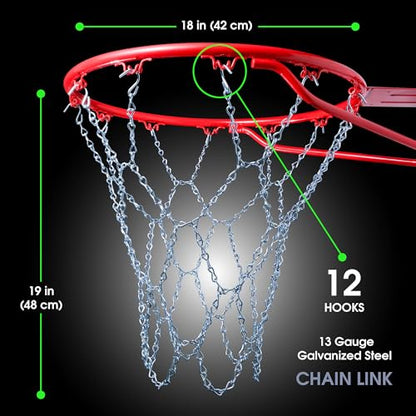 Cannon Sports Heavy Duty Chain Basketball Net – Rust Proof, All Weather Metal Net Replacement - Official Standard 12-Loop Metal Net for Indoor/Outdoor Basketball Rims