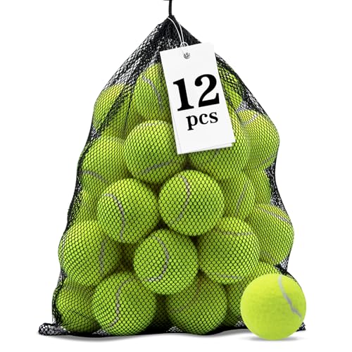 Magicorange Tennis Balls, Practice Training Balls for Beginners, Playing Ball for Dogs with Mesh Bag - color: Yelliow, size: 12 Pack