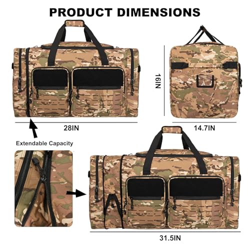 Goloni 130L Expandable 32" Heavy Duty Extra Large Duffel Bag,Sports Gym Equipment Travel Duffle Bag for Soccer Baseball Basketball Hockey Football Team Coaches & More - color: Yellow Camo