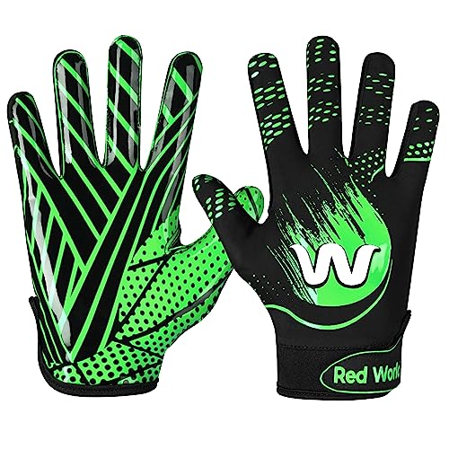RED WORLD Football Gloves for Youth and Adult, Sticky Receiver Gloves for Boys and Men, Enhanced Performance for Youth and Adult Football Game. - color: Green, size: Youth Large