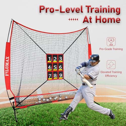 7x7ft Baseball & Softball Practice Net with Numbered Strike Zone - Heavy Duty Portable Hitting Pitching Training Net for Pitching Accuracy & Hitting Practice, Portable with Carry Bag.