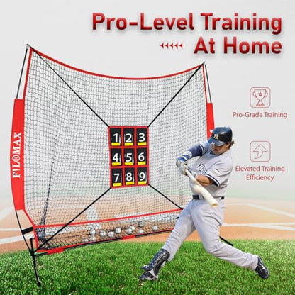 7x7ft Baseball & Softball Practice Net with Numbered Strike Zone - Heavy Duty Portable Hitting Pitching Training Net for Pitching Accuracy & Hitting Practice, Portable with Carry Bag.