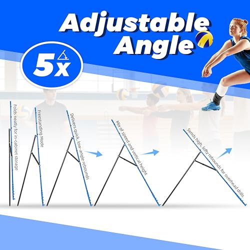 2-in-1 Volleyball Rebounder Net, Adjustable 7×4 ft to 4.5×4 ft Bounce Back Training Rebound Equipment with Angle Customization for Volleying, Bumping, Spiking Practice - color: Blue