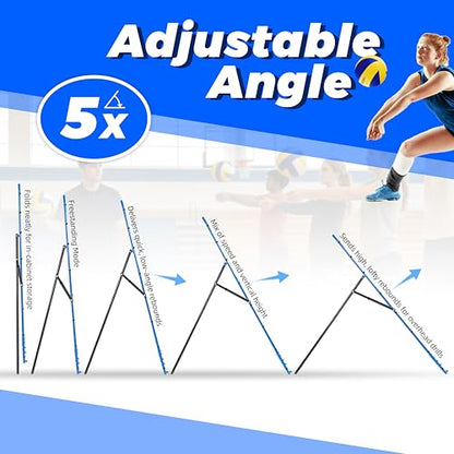 2-in-1 Volleyball Rebounder Net, Adjustable 7×4 ft to 4.5×4 ft Bounce Back Training Rebound Equipment with Angle Customization for Volleying, Bumping, Spiking Practice - color: Blue