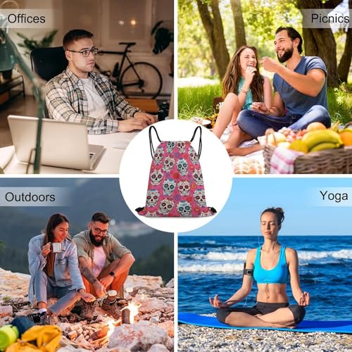 Lightweight Drawstring Sackpack Sports Backpack Waterproof for Gym Travel Hiking Men Women Durable Polyester, Sugar Skull Mexcian Bags - color: Picture (636)