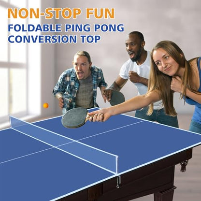 7 * 4ft Portable Ping Pong Table Top, Foldable Ping Pong Table Topper for Pool Table with Net & Premium Foam Padding - color: Blue