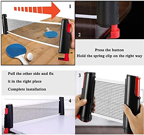 Table Tennis Nets, Adjustable Retractable Net Ping Pong Replacement Net, Portable Travel Holder Ideal for All Types of Tables, 170(max) x 19cm