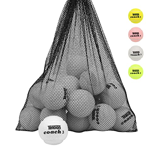 Teloon Pressure Training Tennis Balls-12 or 18 Count-Mesh Carry Bag，4 Colors Available，Pressureless Training Exercise Tennis Balls for Beginners. - color: White-18pcs