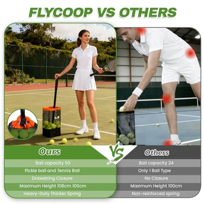 Tennis Ball Hopper & Pickleball Picker Upper, Ball Collector Hopper Holds 60 Tennis Balls or 50 Pickleballs, Adjustable Handle, Heavy-Duty Spring Ball Retriever for Training & Court Practice