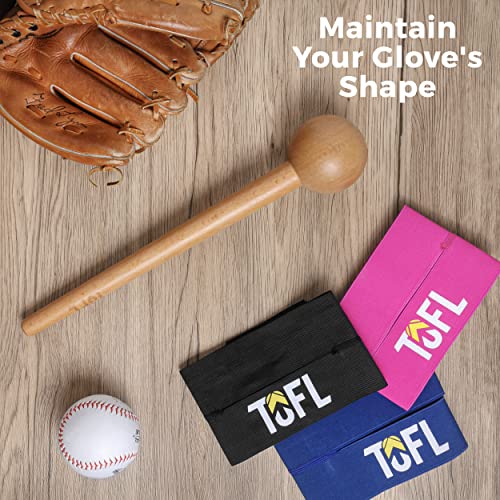 TOFL Baseball Glove Break-in Kit | Wooden Mallet and Elastic Wrap Band for Pocket Formation and Shaping | Hardwood Leather Softening Hammer with Adjustable Strap for Baseball Softball Training Use - color: Red+Mallet