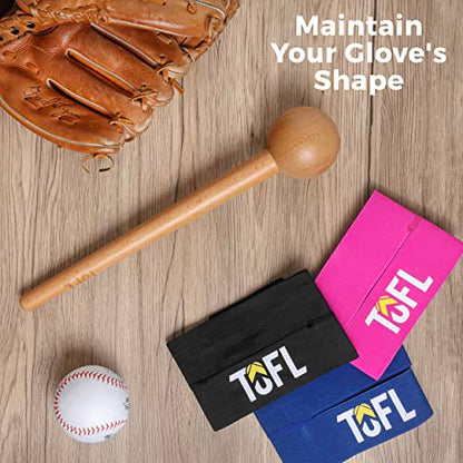 TOFL Baseball Glove Break-in Kit | Wooden Mallet and Elastic Wrap Band for Pocket Formation and Shaping | Hardwood Leather Softening Hammer with Adjustable Strap for Baseball Softball Training Use - color: Red+Mallet