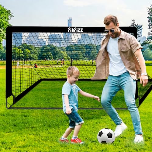 Soccer Goal, Soccer Goals for Backyard, 6x4ft Portable Pop Up Soccer Net Set, Soccer Training Equipment with Soccer Ball, Ladder and Cones - color: Black