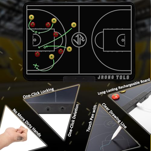 Double-Sided Electronic Basketball Coaching Board,16-Inch Full Screen LCD Digital Tactical Writing Tablet for Basketball Strategy Teaching Coach Board