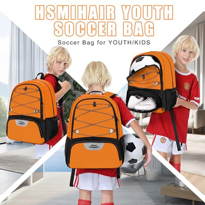 Hsmihair Youth Soccer Bag-Soccer Backpack&Backpack for Football Basketball,with Ball Compartment Separate Cleat Package - color: Orange
