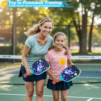 Kids Pickleball Paddles Set of 2, Outdoor Games for Yard Lawn Camping Beach, Lightweight Child-Size Pickleball Set Sports Gifts for Boy Girl 4 5 6 7 8 Year Old