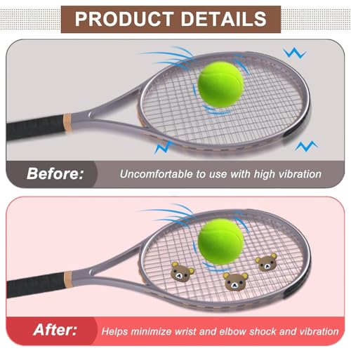 2 PCS Tennis Racket Vibration Dampener Bear Design, Soft Silicone Shock Absorber Vibration & Noise Reduction, Secure Easy Install Accessories for Adult & Junior Players of All Levels