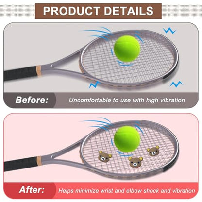 2 PCS Tennis Racket Vibration Dampener Bear Design, Soft Silicone Shock Absorber Vibration & Noise Reduction, Secure Easy Install Accessories for Adult & Junior Players of All Levels