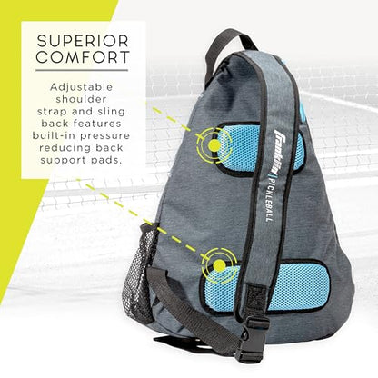 Franklin Sports Pickleball Bags - Sling Bag Backpack for Gear + Equipment - Men + Women - Holds Paddles, Balls + Accessories - color: Gray/Blue