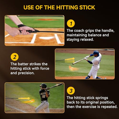 KRUI Baseball Hitting Stick Batting Swing Trainer, 54" Softball Baseball Training Equipment with Grip Strap, Ideal One-on-One Coaching Tool for Swing Mechanics & Hand-Eye Coordination