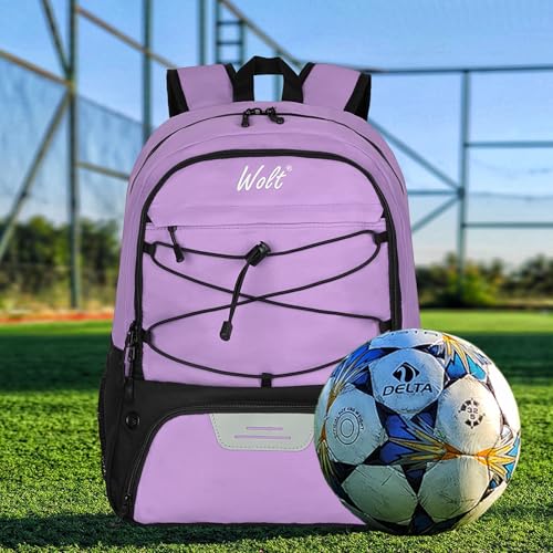 WOLT Soccer Backpack Soccer Bag with Ball Holder & Shoes Compartment, Sport Equipment Bags For Football, Basketball, Volleyball, Gym - color: Purple