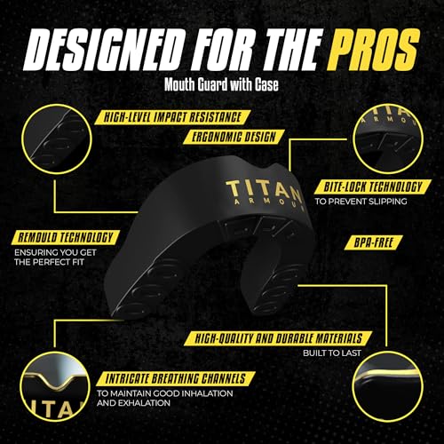 Titan Armour® Mouth Guard Boxing | Premium Dual-Layer | Case Included | Adult & Youth Custom-Fit Mouthpiece | Boil & Bite Mouthguard for Men: Football, MMA, Hockey, Lacrosse, BJJ, Basketball - color: Gold, size: Adult Age 11+