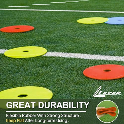 LEZER 6 Inch 8 Inch Flat Cones, Spot Markers, Soccer Cones, Field Court Markers, Sit Spots, Flat Discs, Soccer Training Equipment, Agility Practice, Football, Made in Taiwan