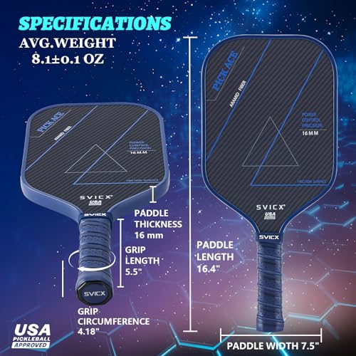 Carbon Fiber Pickleball Paddle 16mm – Professional Pickleball Paddles with Superior Control, Power & Spin – Extended Handle for Two-Handed Grip, USAPA Approved - color: Teal Green&Navy Blue