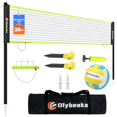 Portable Outdoor Volleyball Net Set for Backyard Beach with Adjustable Poles, Soft PU Volleyball & Pump, Carry Bag and Durable Anti-Sagging Net - color: Black and Green, size: 20ft