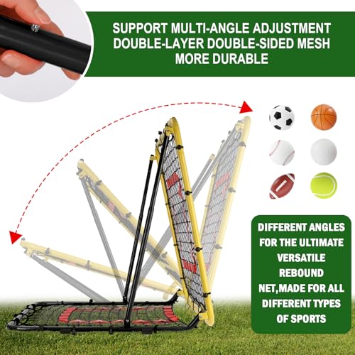 BaseGoal Baseball and Softball Rebounder Net,Baseball Rebounder,Volleyball Rebounder,Pitch Back Net,Multi-Sport Training Rebound Screen,with Pitching Target,Easy Adjustable Angles - style: 33.5x33.5 in Yellow