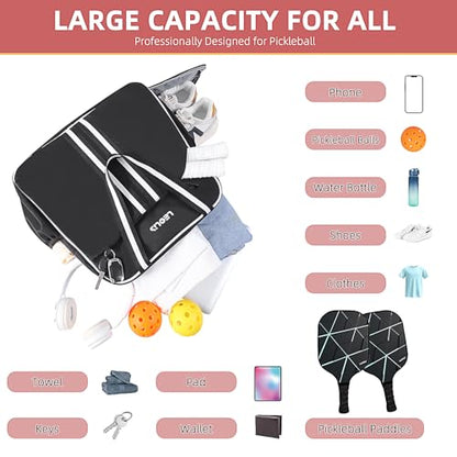 Pickleball Bag Pickle Ball Backpack for Women,Pickleball Accessory Tote Sport Equipment Bag Machine Washable with Shoe Compartment,Wet Pocket,Adjustable Shoulder Strap Fence Hook,Great Gift 30L-Black - color: Black