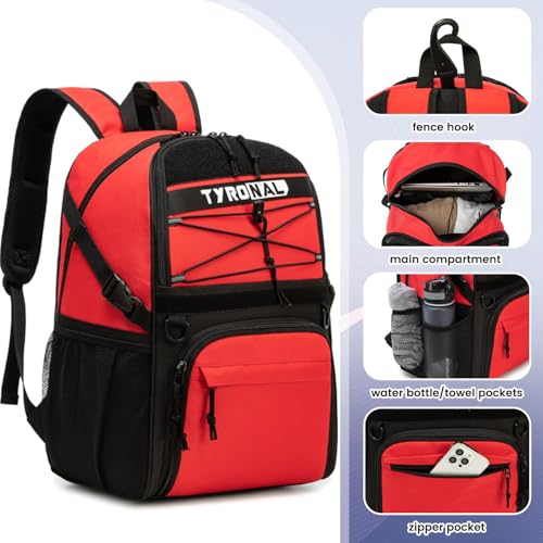 Basketball Bag Backpack with Ball Holder and Shoes Compartment,Best for Basketball, Soccer, Volleyball, Gym. (RED) - color: Red