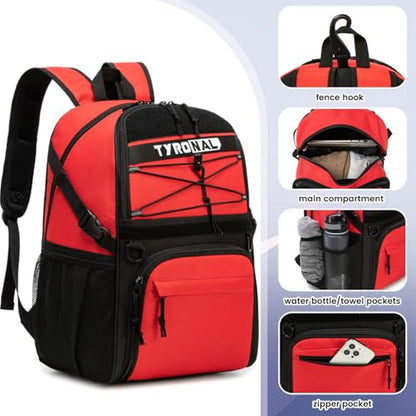Basketball Bag Backpack with Ball Holder and Shoes Compartment,Best for Basketball, Soccer, Volleyball, Gym. (RED) - color: Red