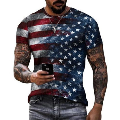 Men's American Flag T Shirt Short Sleeve Patriotic Tops Crewneck Muscle Tee 4th of July Golf Tops Summer USA Tee - color: American Flag, size: XX-Large