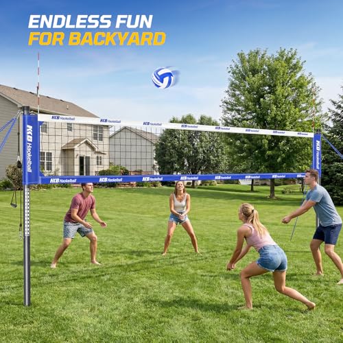 Haokelball Outdoor Portable Heavy Duty Volleyball Net Set for Backyard with Adjustable Height Poles, Anti-Sag System, Volleyball, Pump, Boundary Line, Carry Bag & Gift Box